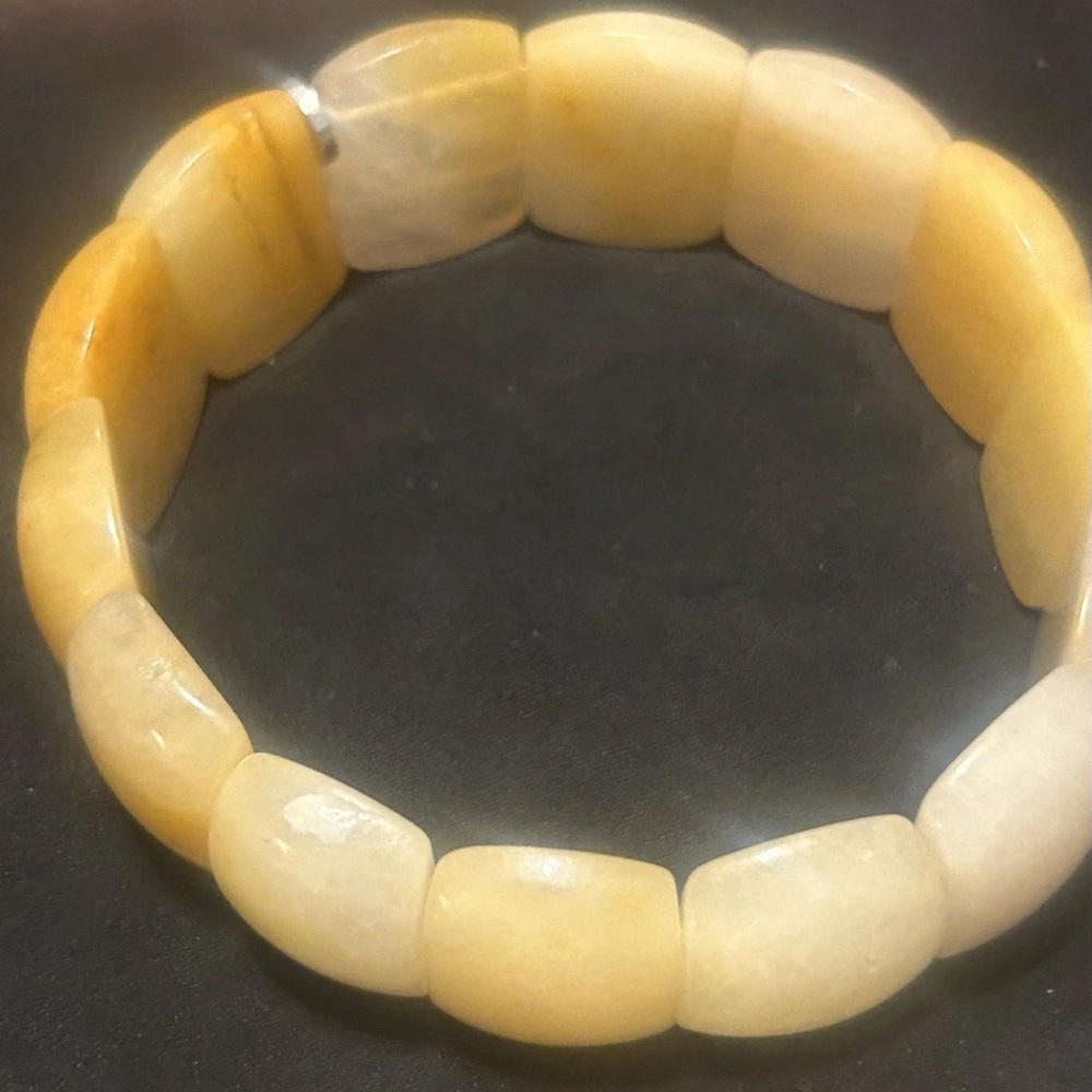 Vintage UTC 925 China Natural Honey Jade Panel Stretch Bracelet -Sterling Silver